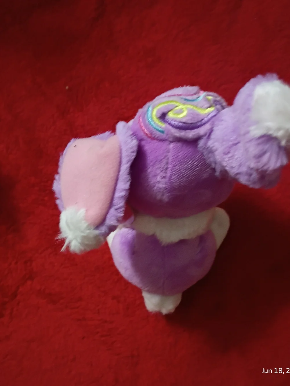 Mattel Lavender and White Plush. Violet A Small Toy W/ Multiclor Embroidered Ear